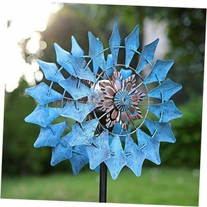 Moulin à vent double avec piquet en métal stable Attrape-vents pour l'extérieur, cour, patio, pelouse et jardin Décorations - Product Image 1