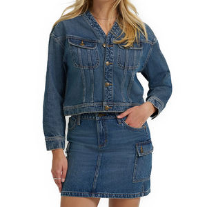 Women's Quilted Knitted 100% Cotton Denim <b>Cardigan</b> Jacket Reversible Breathable Eco-Friendly Woven Spring/Autumn Solid Pattern - Product Image 2