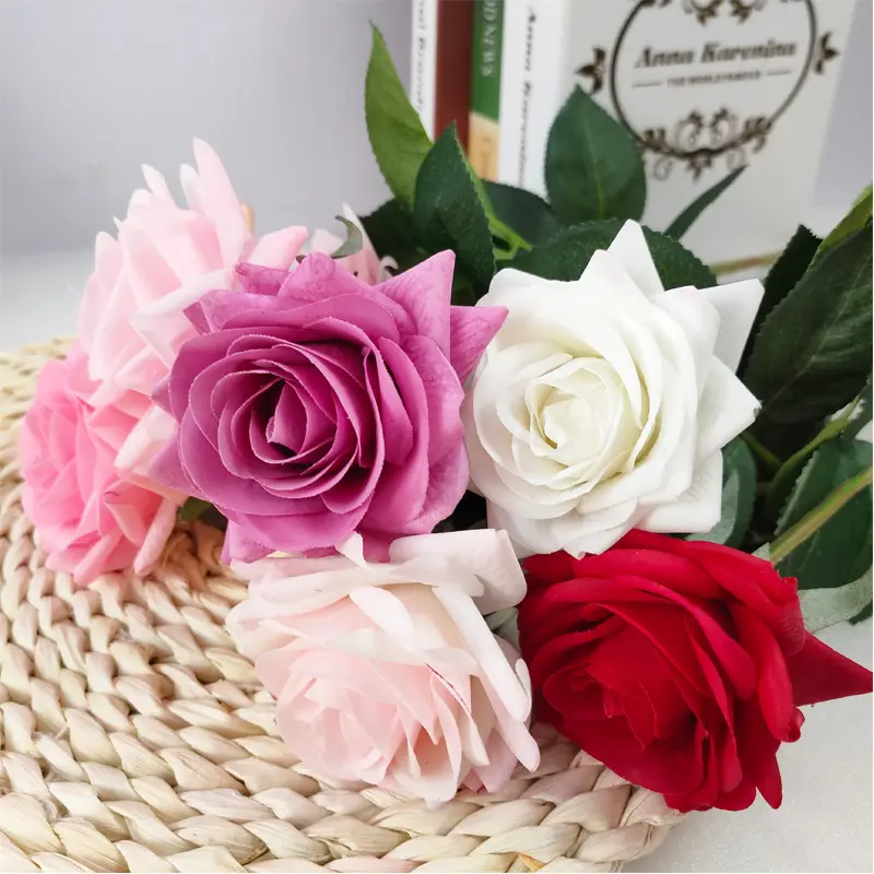 Einzelne simulierte Blumen kleber-Touch feuchtigkeit spendende Rose Curling Valentinstag Bouquet Home Dekoration Hochzeits dekoration