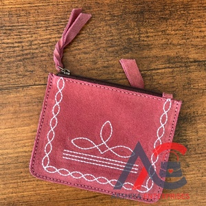 Nouveau fait à la main botte point rose véritable daim cuir porte-monnaie Western cuir de vachette Mini portefeuille changement sac à main pour les femmes - Product Image 1