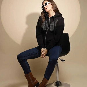 Couleurs unies coton surdimensionné sweat à capuche pour femme hiver décontracté fermeture éclair sweats à capuche unis style de rue sweat à capuche pour femme - Product Image 4
