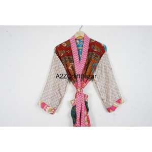 Robe longue bohème en soie de luxe pour femmes, faite à la main, patchwork, col en V, cordon de serrage, manches longues, douce, respirante, rapide, automne - Product Image 2