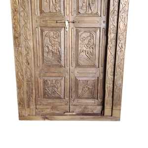 Porte en bois massif artisanale vintage, panneaux sculptés, cadre original, design d'art traditionnel himalayen, Rajasthan, pour chambre à coucher, salon - Product Image 2