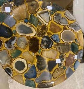 Table basse ronde en agate de conception moderne faite à la main, meubles de salon modernes faits à la main de luxe - Product Image 1