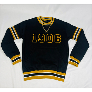 Alpha Black Chenille Stripe Arm Crewneck-Sudadera con letras griegas bordadas con bolsillo canguro - Product Image 5