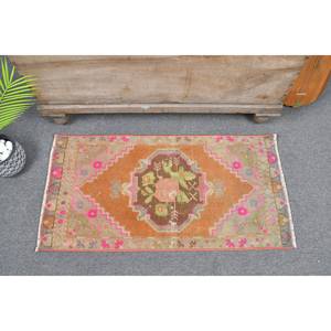 Alfombra turca vintage de 1,7x3,3 pies, Naranja, Rosa, área grande, diseño rectangular abstracto de retazos de lana para pasillo, Alfombra de látex para habitación - Product Image 1