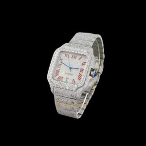 Montre à quartz analogique à cadran personnalisé en acier inoxydable Moissanite clouté VVS clarté diamants Tourbillon Date montre intelligente inde - Product Image 3