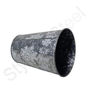 Jardinière ronde avec impression Jardinière galvanisée avec poignée en gaufrage Jardinières intérieures Décor de maison et de jardin - Product Image 1