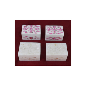 Boîte de serpillière en marbre incrusté de couleur nacre blanche et rose pour aliments secs et chocolat, boîte de serpillière en marbre blanc - Product Image 1