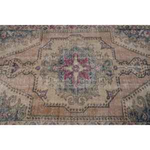 Tapis turc Vintage Beige 4.1 X 7.1ft fait à la main en peluche Pile hauteur laine fourrure Latex rectangulaire Patchwork pour chambre pour les adolescents - Product Image 5