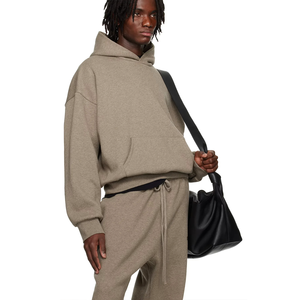 Sweat à capuche en coton épais pour hommes, couleur unie, pull-over doublé, logo personnalisé, Streetwear d'automne, vente en gros, technique de teinture unie - Product Image 1