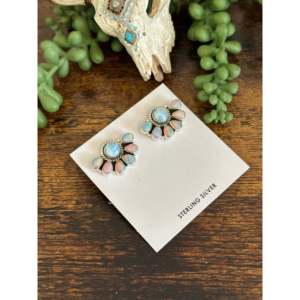 Boucles d'oreilles clous fleur en argent sterling multi-pierres faites à la main du sud-ouest - Product Image 4