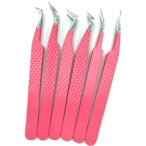 Pince à cils à pointe de fibre rose de marque privée à 90 degrés Outils en acier inoxydable avec logo personnalisé pour extensions de cils - Product Image 3