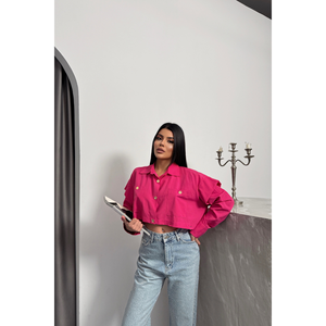 Chemise élégante pour femme de couleur fuchsia, chemisier de créateur - Product Image 4