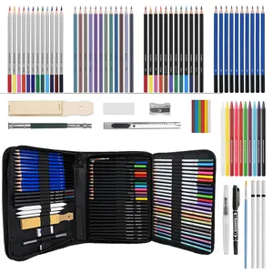 70 pièces ensemble de crayons de couleur sac en toile croquis professionnel peinture multicolore crayons aquarelle