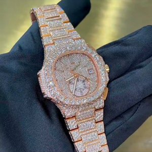 Haute qualité Bling Hip Hop rappeur entièrement diamant montres moissanite hommes glacé argent or rond luxe montre-bracelet à Quartz - Product Image 4