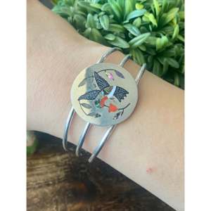 Zuni Handmade Multi-Stone and Sterling <b>Silver</b> Micro-Inlay <b>Cuff</b> <b>Bracelet</b> Cultural Collectible Jewelry - Product Image 2