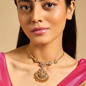 Vintage Silver Women's Short Temple <b>Necklace</b> 173361 Beaded Alloy Brass Floral Number Pattern Claw Setting Cubic Zirconia Pearl - Product Image 1