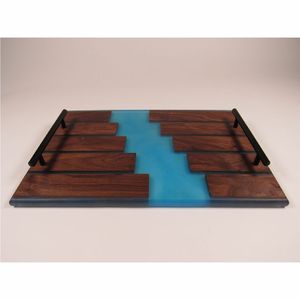 Bandeja de Resina y Madera Maciza Ecológica Personalizada, Bandeja Decorativa para Mesa de Centro, Diseño de Arte Moderno, Tabla para Servir, para Bodas y Regalos - Product Image 1