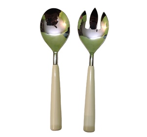 Ensemble de cuillères à salade 2 pièces de haute qualité Belle vadrouille époxy multicolore ivoire mesurant le meilleur prix Camping en métal inoxydable - Product Image 1