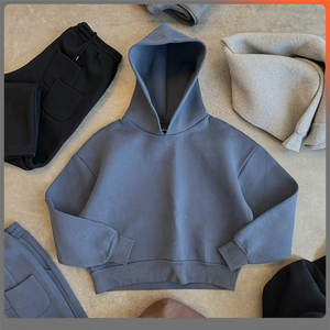 Ensemble de sweats à capuche pour hommes, coupe ample et courte, 100 % coton, grammage lourd 300-600 g/m², pour l'hiver. Personnalisation de vêtements sur mesure, service professionnel tout-en-un. - Product Image 2