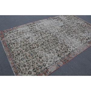 5.5x9.4 ft Turkish Rug, Vintage Large Rug, <b>Brown</b> Blue Bordered <b>Wool</b> Rug - Product Image 2