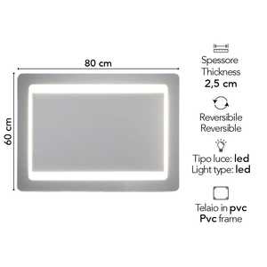กระจกห้องน้ำดีไซน์อิตาลี Koricini LED Retroilluminato ขนาด 60x80 ซม. สไตล์เฟอร์นิเจอร์แบบกลับด้านได้ - Product Image 2