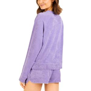 Ensemble 2 pièces pour femme en tricot uni décontracté, en tissu éponge de polyester écologique, sweat-shirt et short d'hiver - Product Image 4