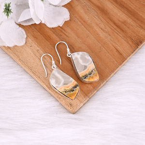 Latón Chapado en plata hecho a mano Bumble Bee Jasper piedra preciosa colgante pendiente diseñador pendientes latón mujer joyería fiesta pendiente - Product Image 6