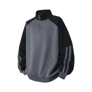 Men's Casual Streetwear Hoodie with Half-<b>Zip</b> Front Contrast Color Block & Stand Collar Design Versatile Regular Fit Sweatshirt - Product Image 1