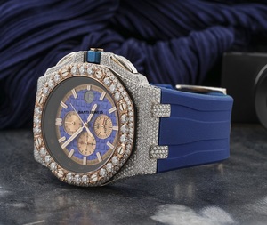 Montre automatique de luxe sertie de moissanite avec bracelet bleu, bijoux hip-hop haut de gamme, aspect diamant VVS - Product Image 2