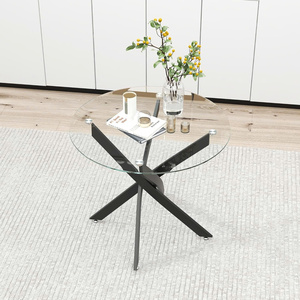 Table à manger ronde en verre de 31.5 po, base en métal noir élégant pour un repas élégant dans des appartements ou des maisons - Product Image 4