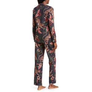 Women's Polyester/Cotton Terry Elastic Waist High Rise Front Lace Embroidery Knee Length <b>Long</b> <b>Sleeve</b> Pants Winter Sleepwear - Product Image 4