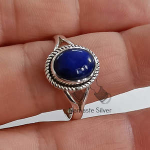 Bague artisanale en argent sterling 925 pour femme, style bohème, avec pierre précieuse lapis-lazuli bleue et motif géométrique, pièce maîtresse, cadeau pour elle - Product Image 5