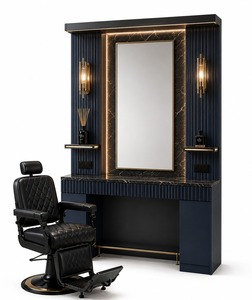 Station de barbier moderne de luxe noire avec miroir LED, construction durable en MDF, étagères de rangement, comptoir |   Barbier professionnel sur mesure - Product Image 4