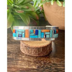 Edward Becenti Cobblestone Cuff Bracelet Multi-Stone and Sterling Silver Cultural Collectible Jewelry - Product Image 1