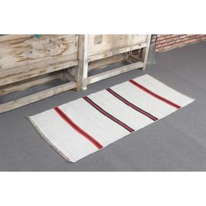 Tapis turc vintage 1,9 x 4,2 pieds, petit tapis, tapis en laine blanche Kilim - Product Image 1