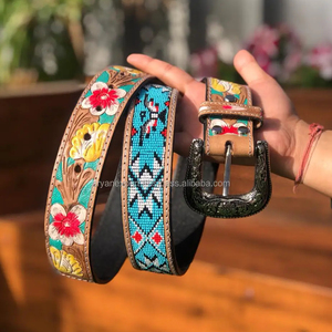 New Handmade Beaded <b>Tooled</b> Leather Carving <b>Belts</b> Available in All Sizes Western Design Bohemian Western Fashion Vintage Sty - Product Image 2