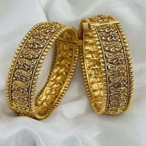 Designer Premium Quality <b>Gold</b> Plated <b>Antique</b> Matte Finish Openable Two Set Of <b>Bangles</b> for Women Wedding Party Wear For Girls - Product Image 1