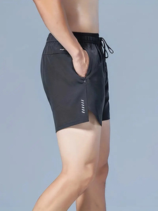 Pantalones cortos deportivos de algodón para hombre con logotipo personalizado al por mayor, pantalones cortos informales negros lisos de alta calidad con tejido de malla y técnicas estampadas - Product Image 2