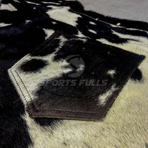 Authentic Men Hair-on Cowhide Canvas Casual <b>Mid</b> Waist Handcrafted Real <b>Calf</b> Hair Leather Shorts - Product Image 4