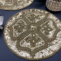 Ensemble de sets de table de luxe brodés et perlés faits à la main, écologiques, décoratifs pour la maison et les mariages, personnalisables, non agressifs