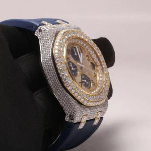 Montre-bracelet haut de gamme en acier inoxydable avec lunette en verre de quartz, sertie de diamants en moissanite noirs glacés, mouvement ETA, étanche 3 BAR - Product Image 4