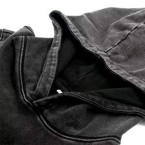Pull à capuche vintage d'hiver solide brodé de logo personnalisé 100% sweat à capuche homme noir délavé à la pierre et à l'acide - Product Image 3