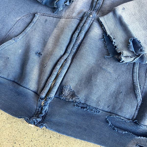 Vêtements Hommes Heavy Weight Vintage Hoodie Sweatshirts Distressed Waffle Hoodie Hommes Streetwear Boxy Zip up Hoodie - Product Image 6