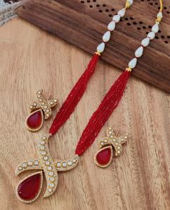 Premium Double Stone American Diamond Polki Premium Pendentif Mala Set Orné de Perles Hydro et de Perles Lustriques Bijoux de Mariée - Product Image 4