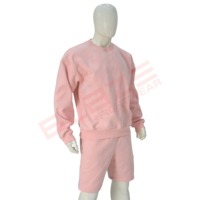 Ensemble deux pièces en tricot rose pour homme, couleur unie, sweat-shirt décontracté et short, vêtements d'été