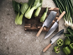 มีดเชฟเหล็กดามัสกัสทำด้วยมือมีดด้ามไม้ปลอกสำหรับการตั้งแคมป์ในครัวแบบ DIY - Product Image 3