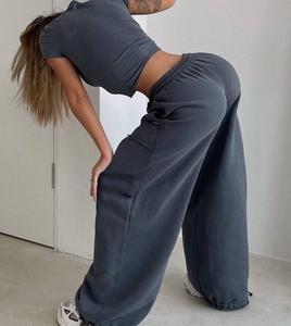 Ensembles de survêtements avec logo personnalisé Ensemble de vêtements de survêtement pour femmes Ensemble de pantalons de survêtement et de hauts 100% coton délavés à l'acide - Product Image 3