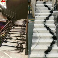 Lumière LED moderne suit Panda antidérapant Carreaux d'escalier en marbre blanc Panda naturel d'intérieur Marbre d'escalier blanc avec veines